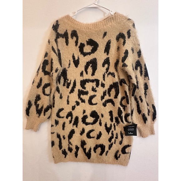 Lulus Dresses & Skirts - Lulus Leopard Eyelash Knit Sweater Dress Tan Black Animal Print XS New
